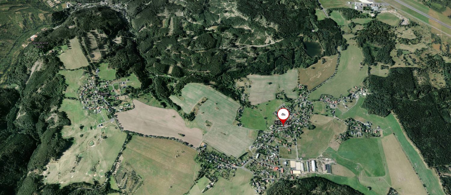 3D pohled na obec Kolová a Háje